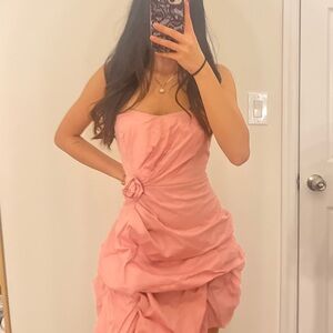 Y2K VINTAGE pink sweetheart dress with rose design and ruffles